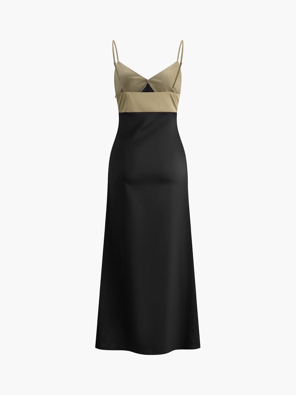 Commense Colorblock Slip Midi Dress Champagne Black Satin Minimalist Size L - Picture 3 of 5